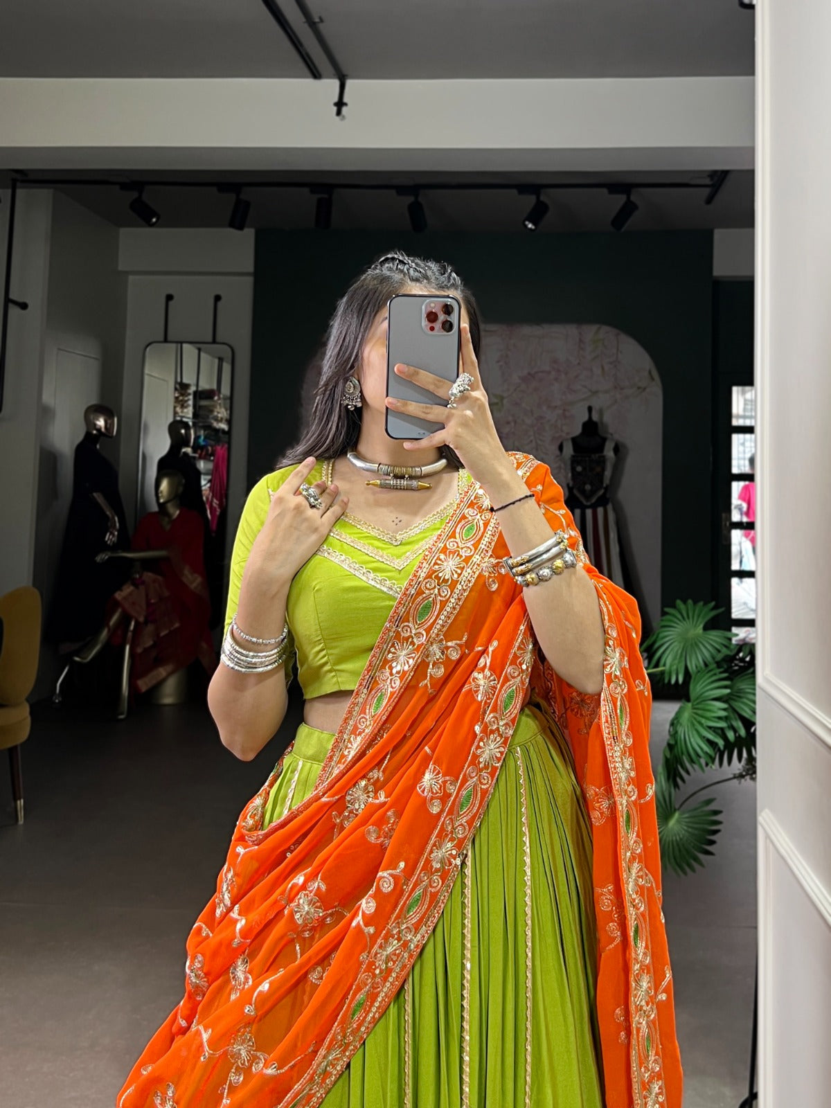 Lorenvalley Fashion Parotgreen Pure Rayon Lace Touch Up Lehenga Choli with Dupatta