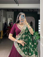 Thumbnail for Lorenvalley Fashion Wine Pure Rayon Lace Touch Up Lehenga Choli with Dupatta