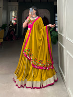 Thumbnail for Lorenvalley Fashion Mustard Pure Rayon Plain And Lace Border With Gotta Patti Touch Up Lehenga Choli with Dupatta