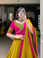 Thumbnail for Lorenvalley Fashion Mustard Pure Rayon Plain And Lace Border With Gotta Patti Touch Up Lehenga Choli with Dupatta