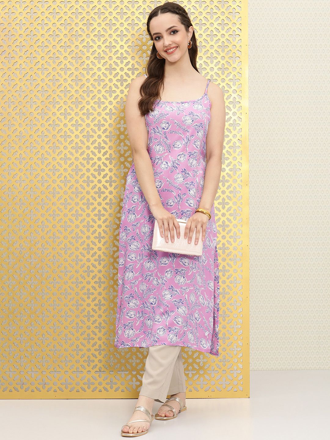 Ode by House of Pataudi Women Pink Floral Printed Fusion Kurta - Distacart