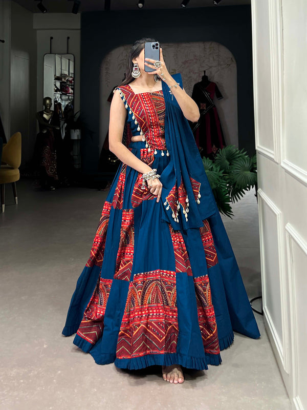Lorenvalley Pure Cotton Plain And Printed With Foil Work Lehenga Choli with Dupatta