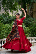 Thumbnail for Lorenvalley Maroon Pure Cotton Plain With Gota Patti Touch Up Lehenga Choli - Distacart