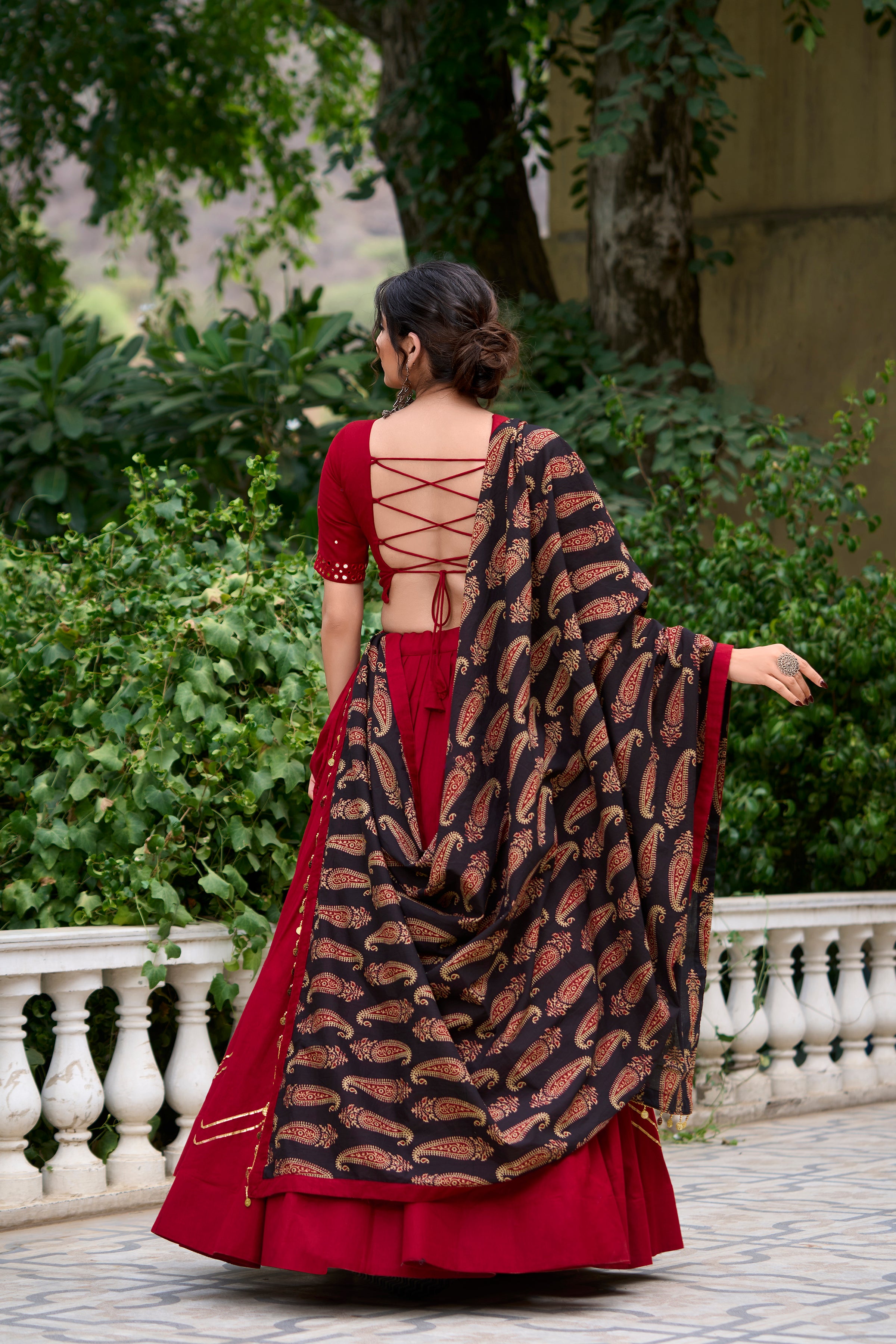 Lorenvalley Maroon Pure Cotton Plain With Gota Patti Touch Up Lehenga Choli - Distacart