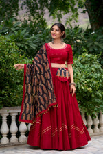 Thumbnail for Lorenvalley Maroon Pure Cotton Plain With Gota Patti Touch Up Lehenga Choli - Distacart