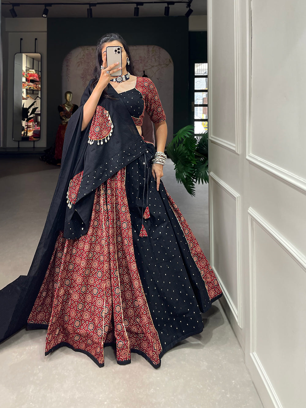 Lorenvalley Pure Cotton Printed And Over All Mirror Work With Gotta Patti Touchup Lehenga Choli with Dupatta