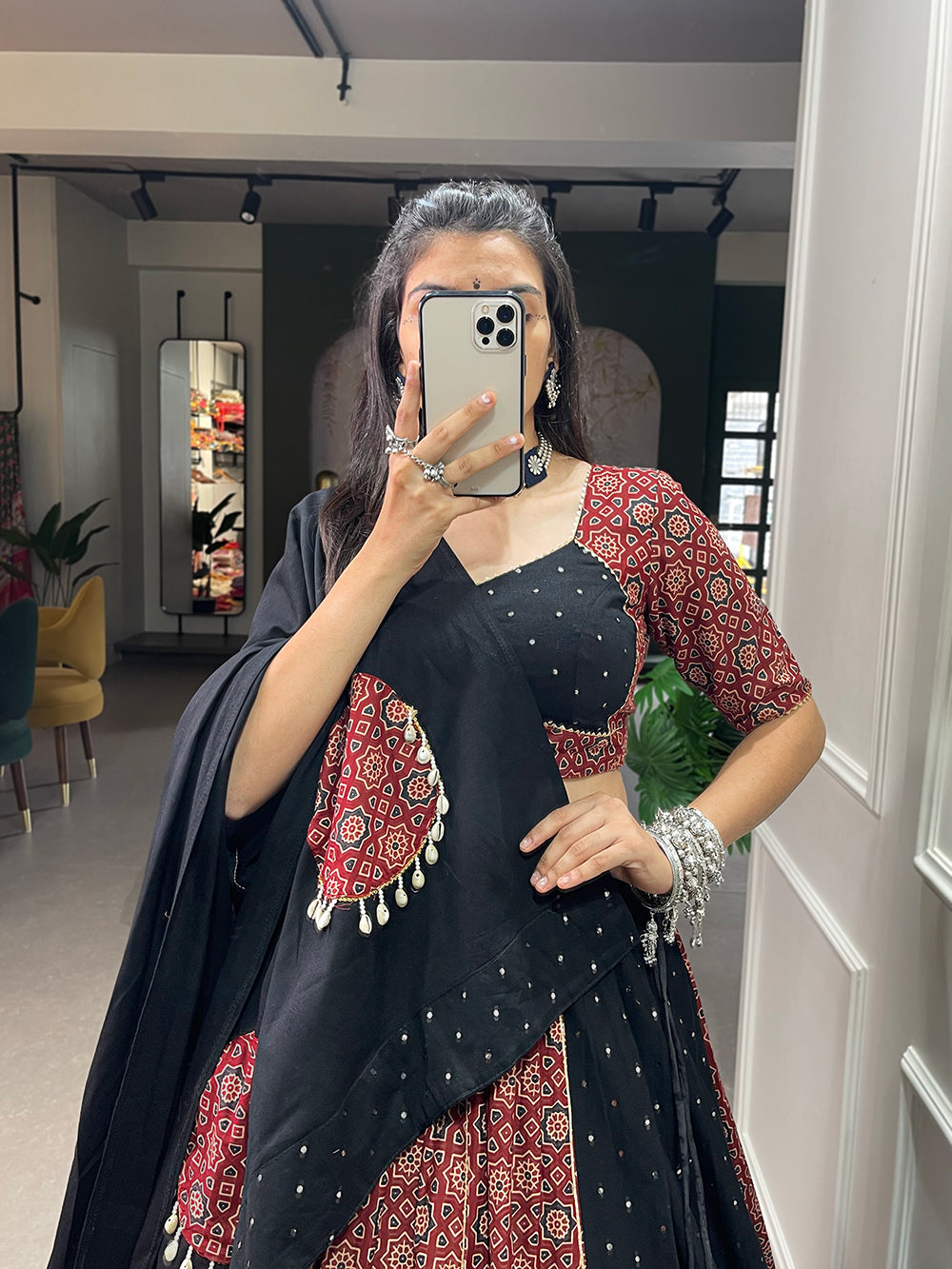 Lorenvalley Pure Cotton Printed And Over All Mirror Work With Gotta Patti Touchup Lehenga Choli with Dupatta