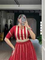 Thumbnail for Lorenvalley Fashion Red Chiffon Bandhej Print with Sequins and Gotta Patti Lace Touch Up Lehenga Choli
