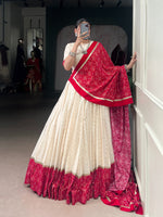 Thumbnail for Lorenvalley Fashion Offwhite Cotton Zigzag and Bandhej Print With Sequins Lace Touch Up Lehenga Choli with Dupatta