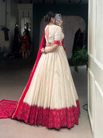Thumbnail for Lorenvalley Fashion Offwhite Cotton Zigzag and Bandhej Print With Sequins Lace Touch Up Lehenga Choli with Dupatta