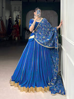 Thumbnail for Lorenvalley Fashion Blue Georgette Bandhej Print and Embossed Design Lace with Gota Patti Touch Up Lehenga Choli with Dupatta