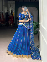 Thumbnail for Lorenvalley Fashion Blue Georgette Bandhej Print and Embossed Design Lace with Gota Patti Touch Up Lehenga Choli with Dupatta