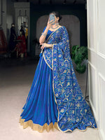 Thumbnail for Lorenvalley Fashion Blue Georgette Bandhej Print and Embossed Design Lace with Gota Patti Touch Up Lehenga Choli with Dupatta