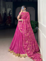 Thumbnail for Lorenvalley Fashion Pink Georgette Bandhej Print and Embossed Design Lace with Gota Patti Touch Up Lehenga Choli with Dupatta