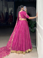 Thumbnail for Lorenvalley Fashion Pink Georgette Bandhej Print and Embossed Design Lace with Gota Patti Touch Up Lehenga Choli with Dupatta