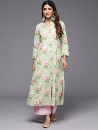 Thumbnail for Women Green Printed A-Line Kurtas - Taantav