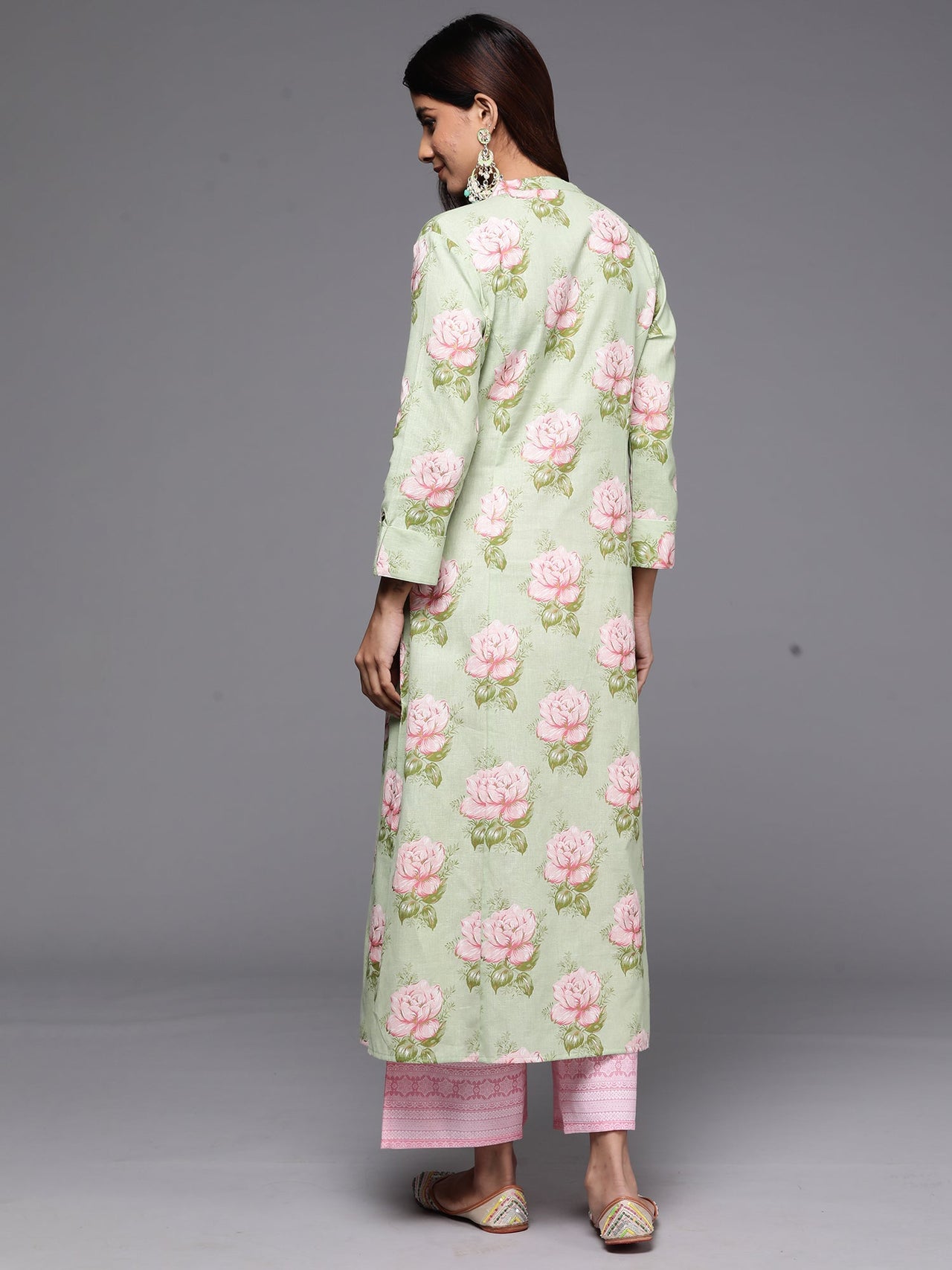 Women Green Printed A-Line Kurtas - Taantav