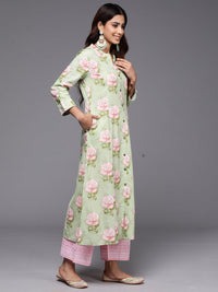 Thumbnail for Women Green Printed A-Line Kurtas - Taantav
