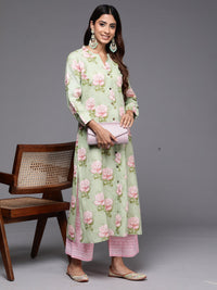 Thumbnail for Women Green Printed A-Line Kurtas - Taantav