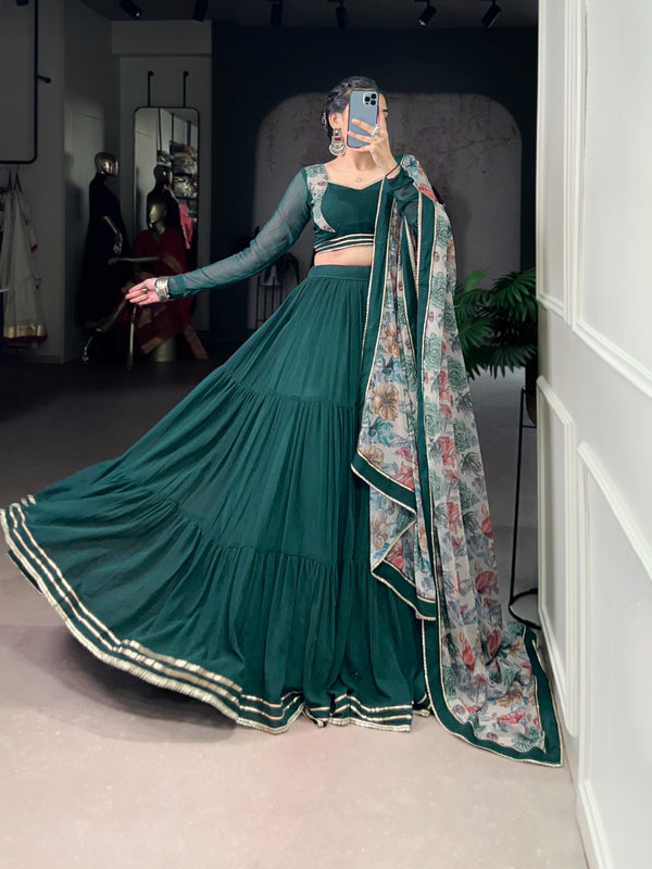 Lorenvalley Fashion Green Marble Lace Touch Up Lehenga Choli with Dupatta