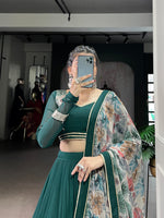 Thumbnail for Lorenvalley Fashion Green Marble Lace Touch Up Lehenga Choli with Dupatta
