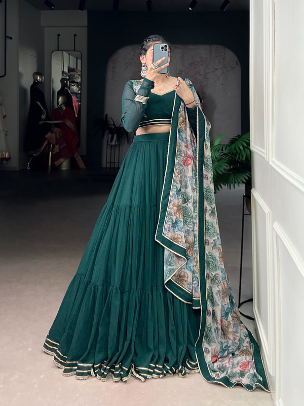 Lorenvalley Fashion Green Marble Lace Touch Up Lehenga Choli with Dupatta