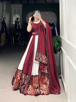 Thumbnail for Lorenvalley Maroon Pure Rayon with Plain And Printed With Paper Mirror Work Lace And Gota Patti Touch Up Lehenga Choli - Distacart