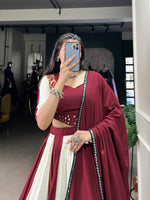 Thumbnail for Lorenvalley Maroon Pure Rayon with Plain And Printed With Paper Mirror Work Lace And Gota Patti Touch Up Lehenga Choli - Distacart