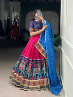 Thumbnail for Lorenvalley Fashion Pink Tasar Silk Print with Foil Work and Real Mirror Gamthi Work with Lace Touch Up Lehenga Choli with Dupatta