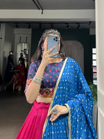 Thumbnail for Lorenvalley Fashion Pink Tasar Silk Print with Foil Work and Real Mirror Gamthi Work with Lace Touch Up Lehenga Choli with Dupatta