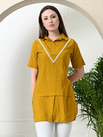 Thumbnail for Myshka Women's Solid A-Line Collared Neck Casual Tunic In Mustard Colour - Distacart