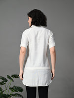 Thumbnail for Myshka Women's Solid A-Line Collared Neck Casual Tunic In White Colour - Distacart