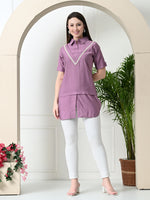 Thumbnail for Myshka Women's Solid A-Line Collared Neck Casual Tunic In Lavender Colour - Distacart