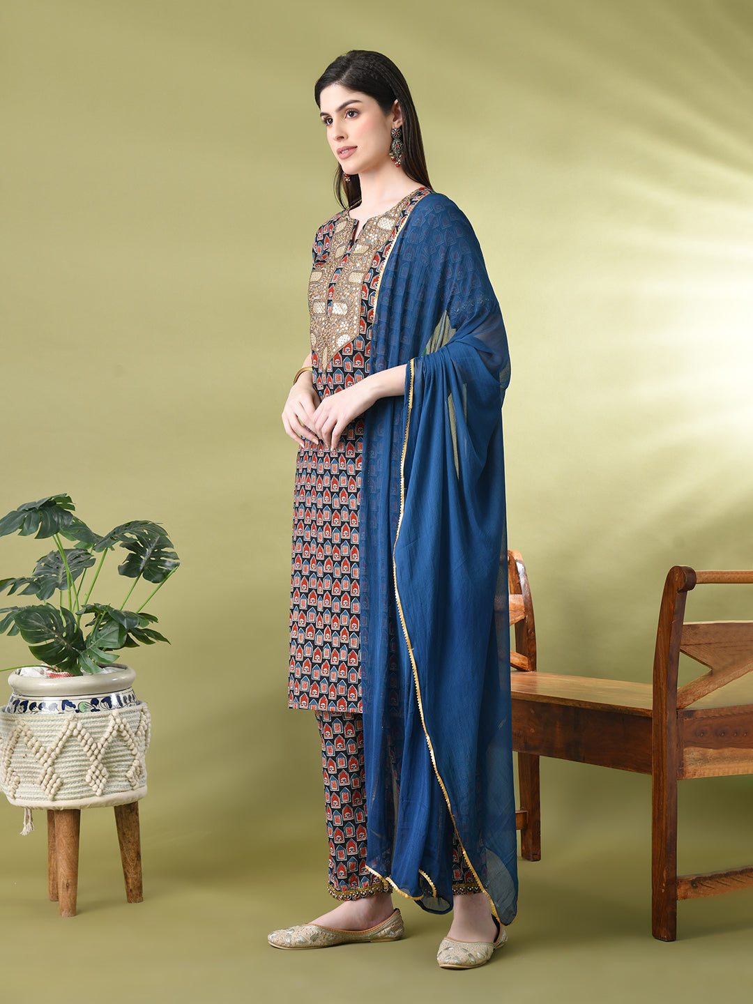 Myshka Women's Cotton Printed Kurta Set With Dupatta - Distacart