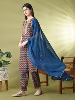 Thumbnail for Myshka Women's Cotton Printed Kurta Set With Dupatta - Distacart