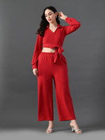 Thumbnail for Myshka Women's Red Co-Ord Set - Distacart