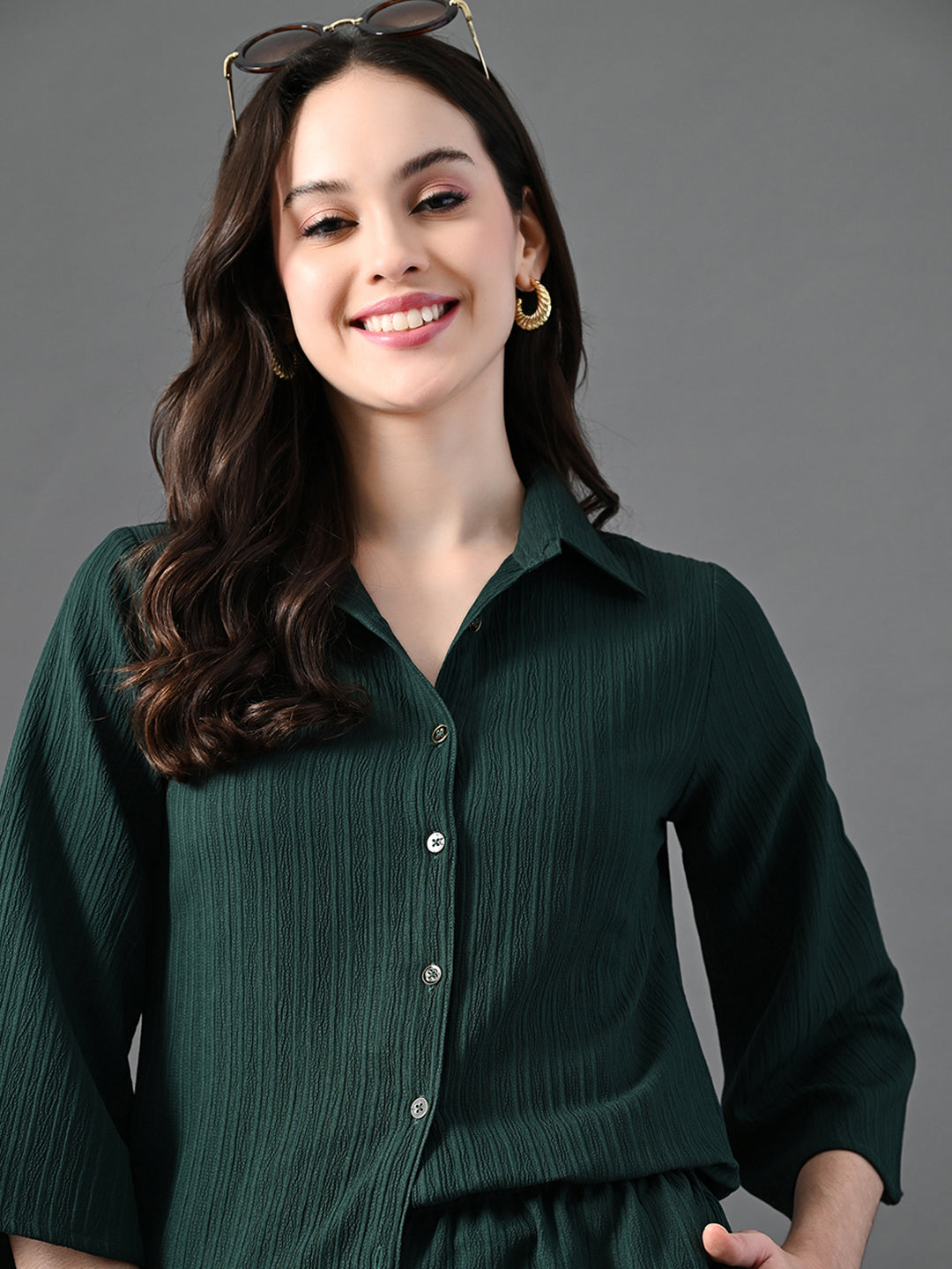 Myshka Women's Green Pleated Co-Ord Set - Distacart