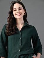 Thumbnail for Myshka Women's Green Pleated Co-Ord Set - Distacart