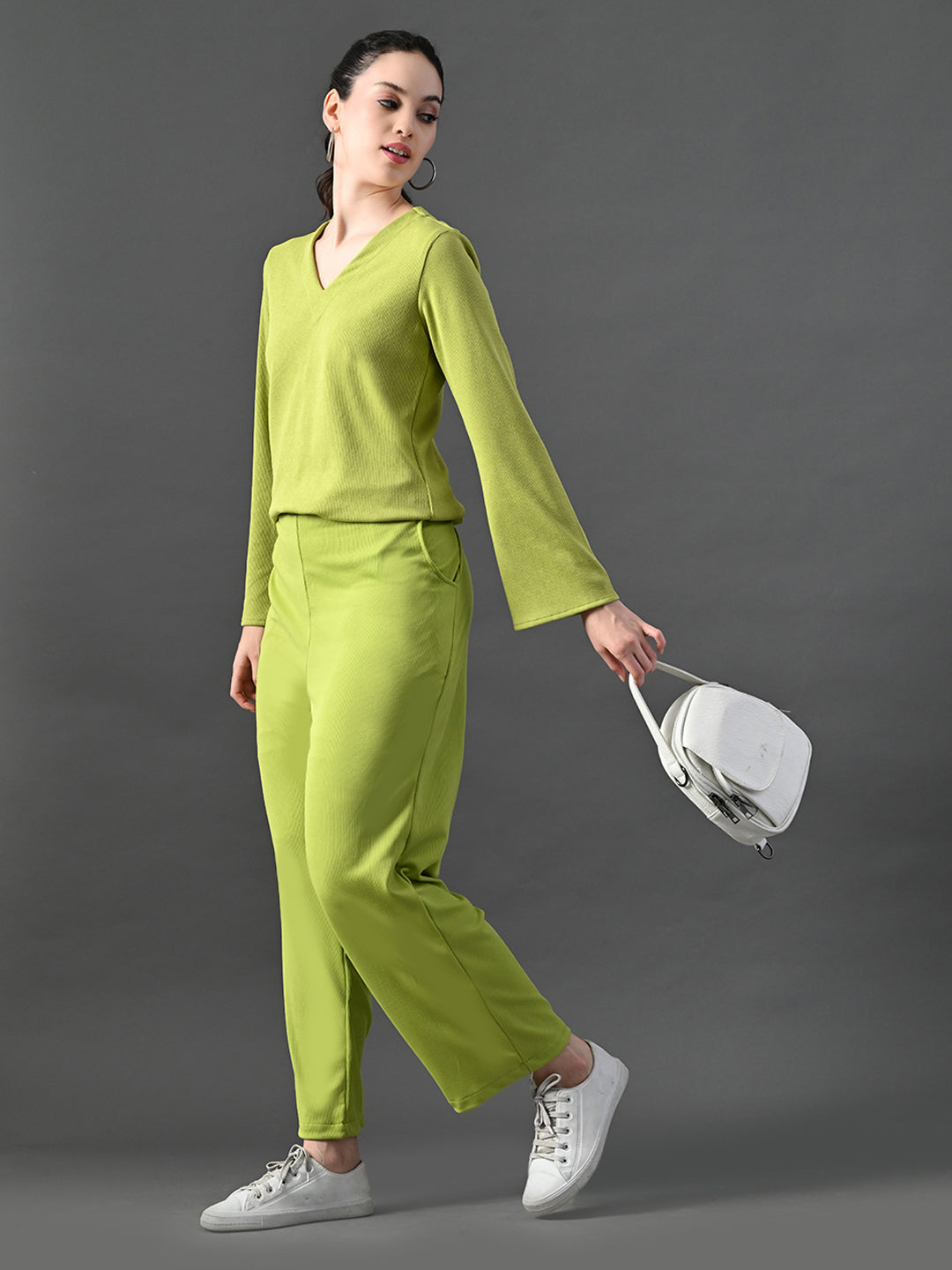 Myshka Women's Green Ribbed Cord Set - Distacart