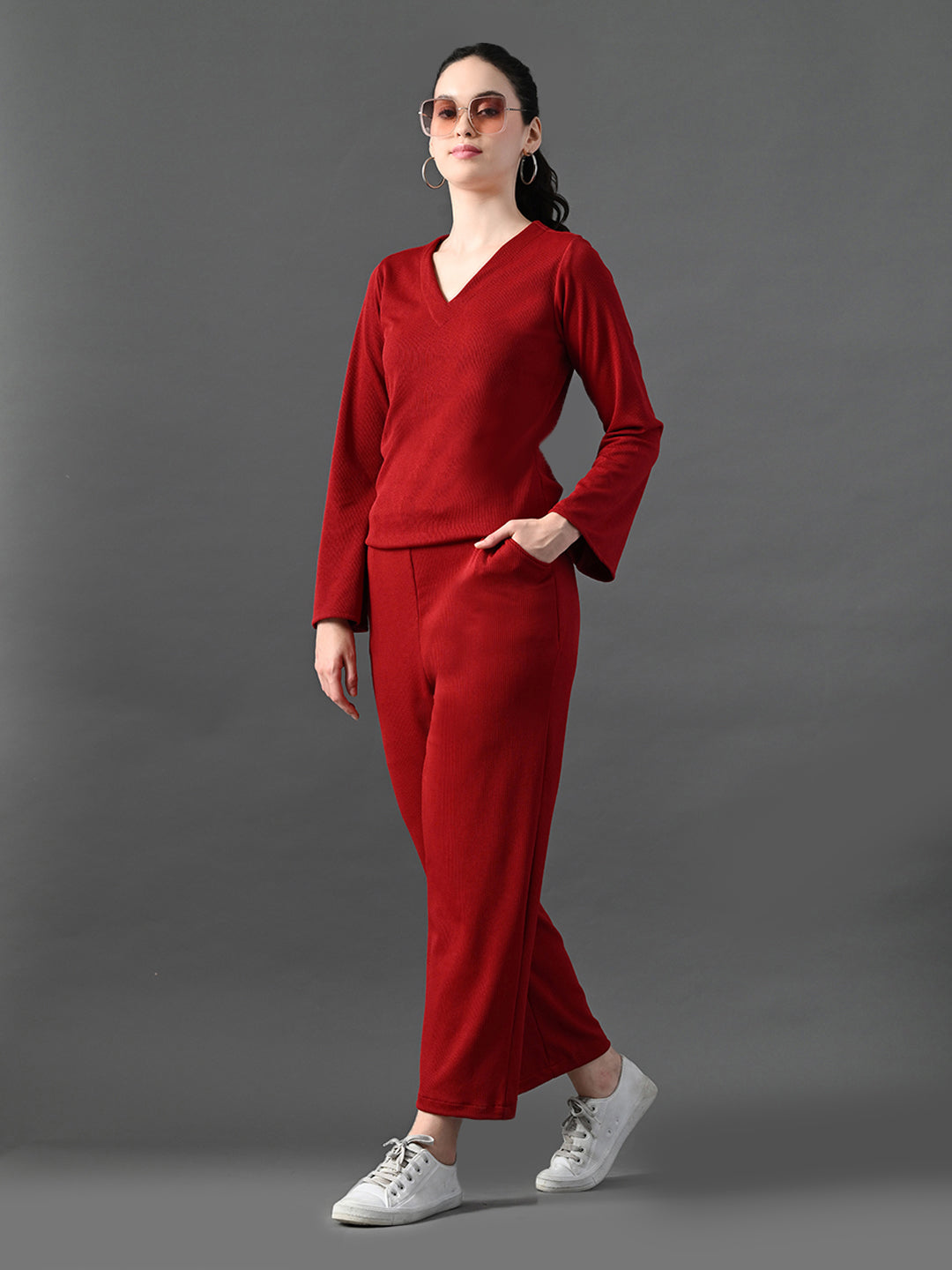 Myshka Women's Red Ribbed Cord Set - Distacart