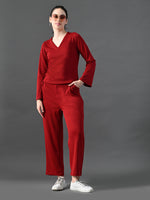 Thumbnail for Myshka Women's Red Ribbed Cord Set - Distacart