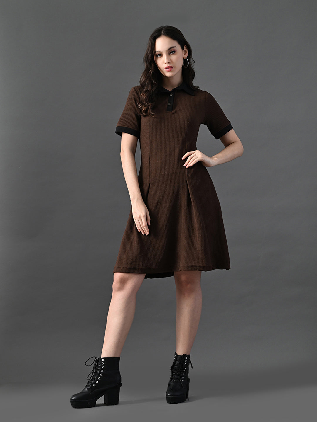 Myshka Women's Coffe Brown Collared Dress - Distacart