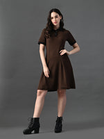 Thumbnail for Myshka Women's Coffe Brown Collared Dress - Distacart
