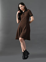 Thumbnail for Myshka Women's Coffe Brown Collared Dress - Distacart
