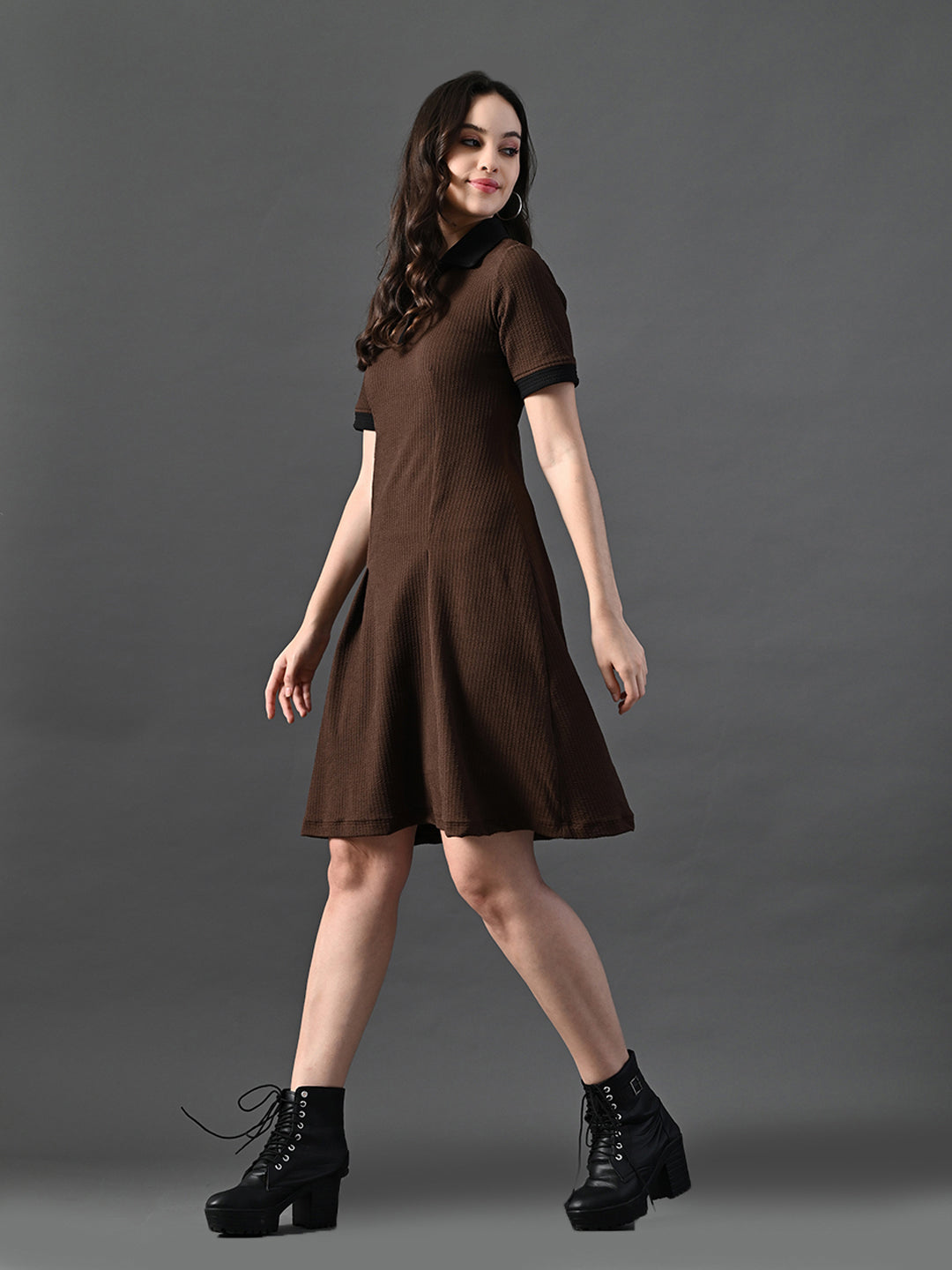 Myshka Women's Coffe Brown Collared Dress - Distacart