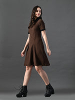 Thumbnail for Myshka Women's Coffe Brown Collared Dress - Distacart
