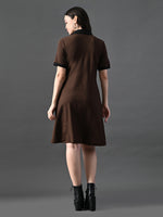 Thumbnail for Myshka Women's Coffe Brown Collared Dress - Distacart