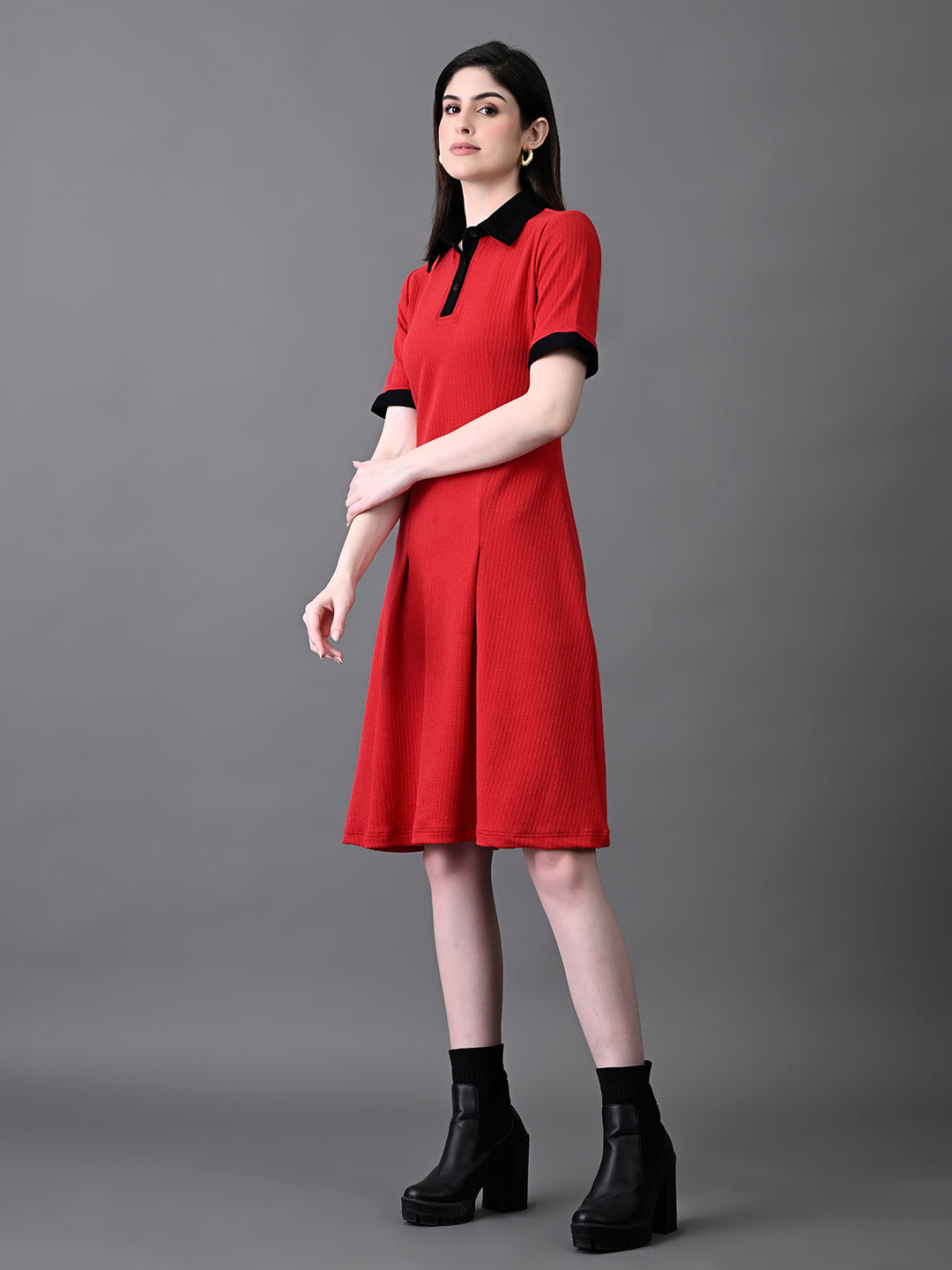 Myshka Women's Red Collared Dress - Distacart