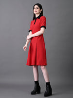 Thumbnail for Myshka Women's Red Collared Dress - Distacart