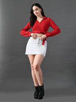 Thumbnail for Myshka Women's Stylish Red Wrap Crop Top With Full Sleeves - Distacart